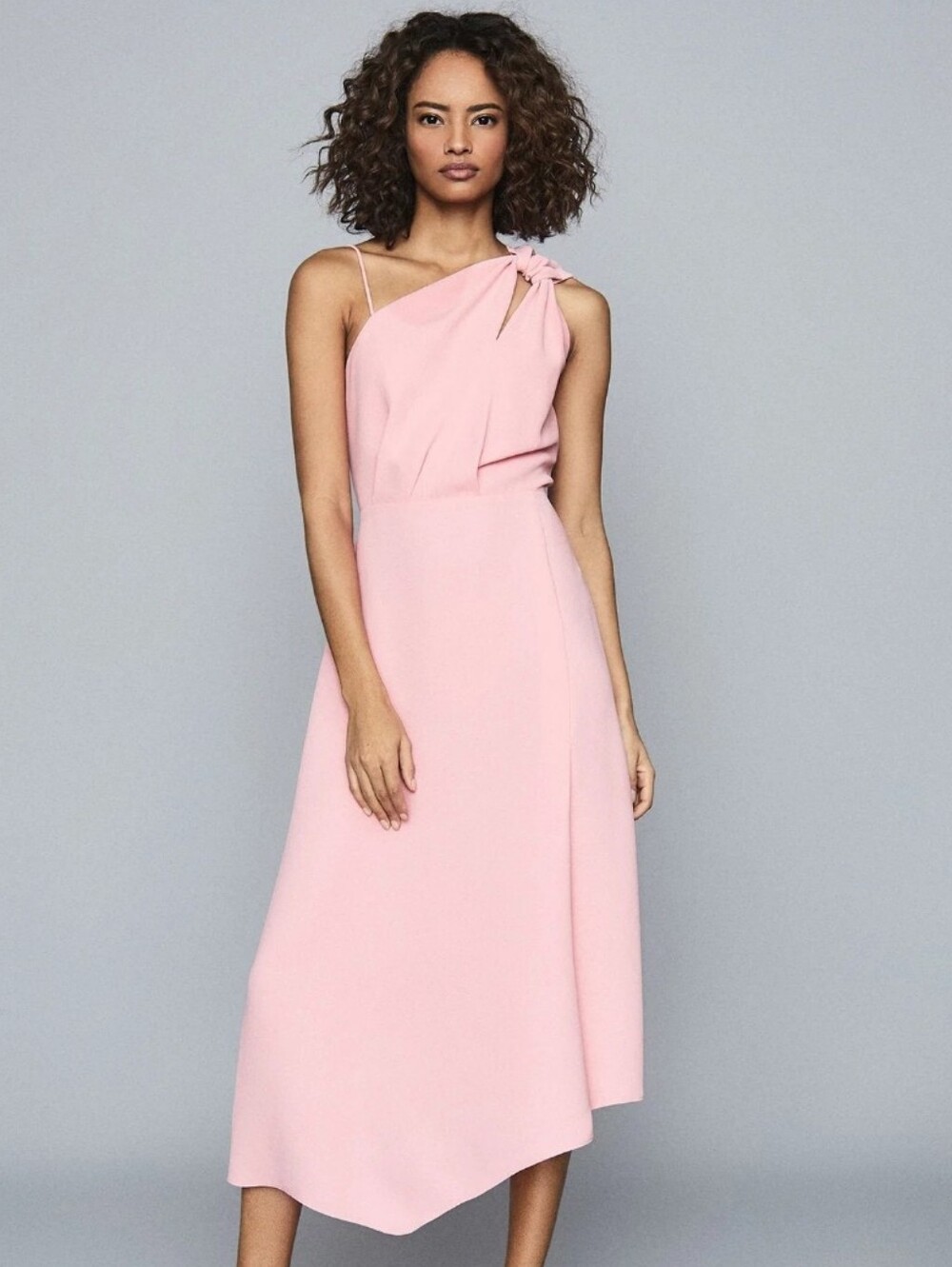 NWT Reiss Delilah One Shoulder Asymmetrical Pink Midi Dress 2